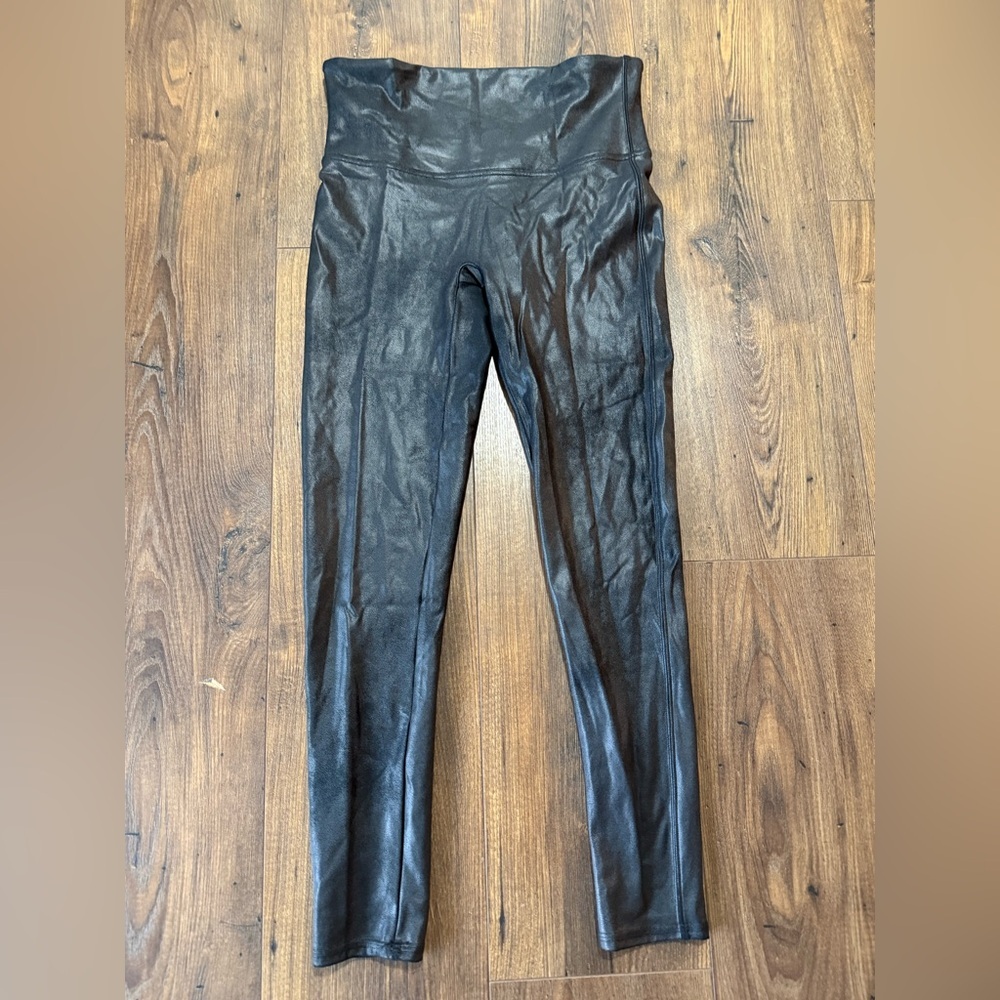 Spanx Women's Faux Leather Leggings Black Size Large Pull On High Rise